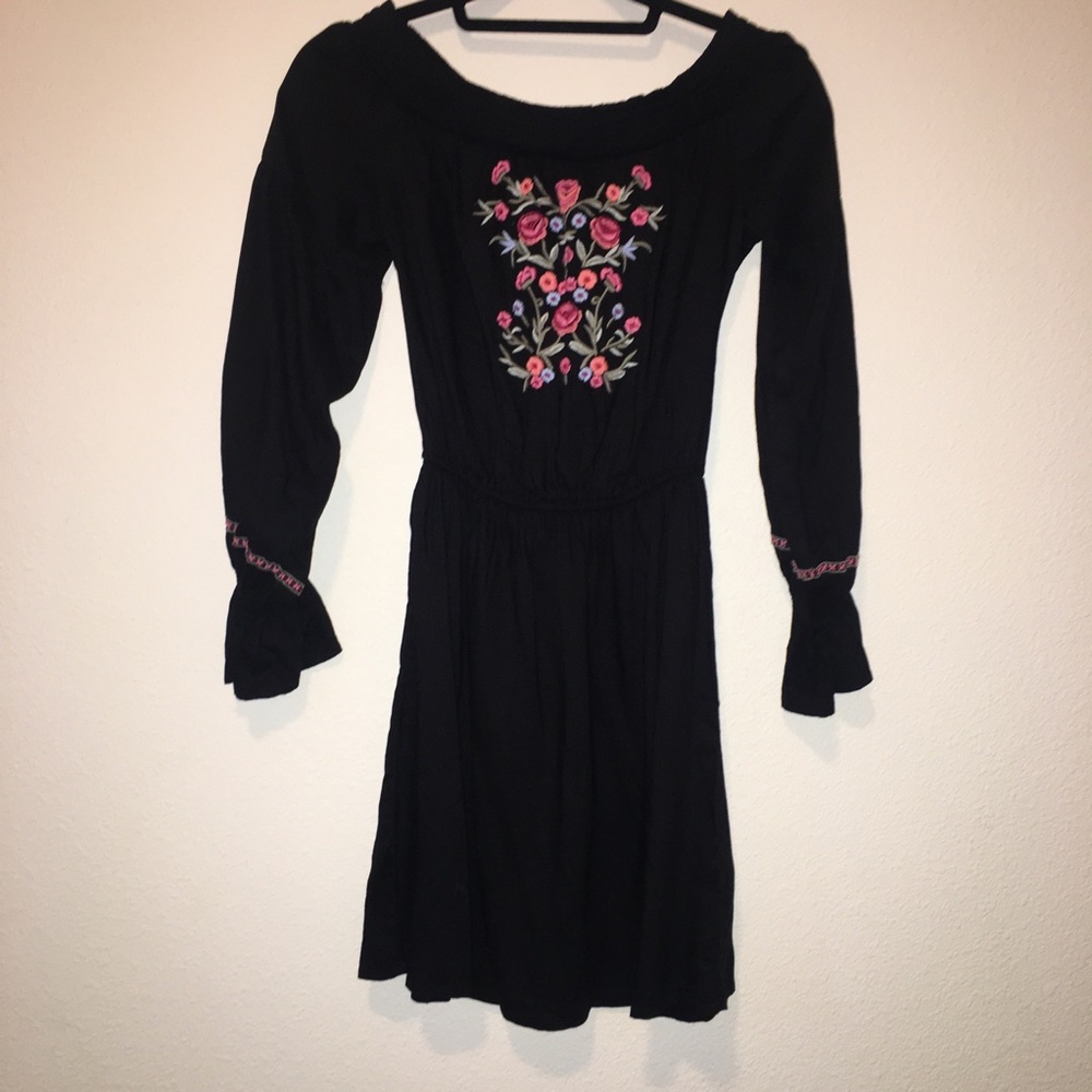 Black Embroidered Off the Shoulder Dress